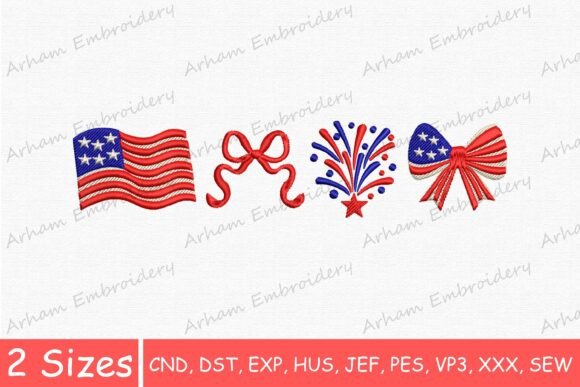 American Flag Bow Fireworks: Celebrate Patriotic Pride with a Unique Embroidery Design