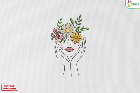 Blooming Floral Lady Portrait Charm: Elevating Embroidery with Feminine Elegance