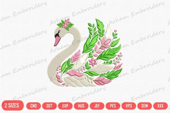Boho Swan with Floral Feather Grace: Elevating Embroidery with Intentional Design