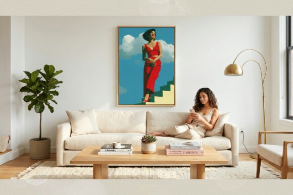 Chic Woman in Red Jumpsuit Impasto Art: A Statement of Confidence