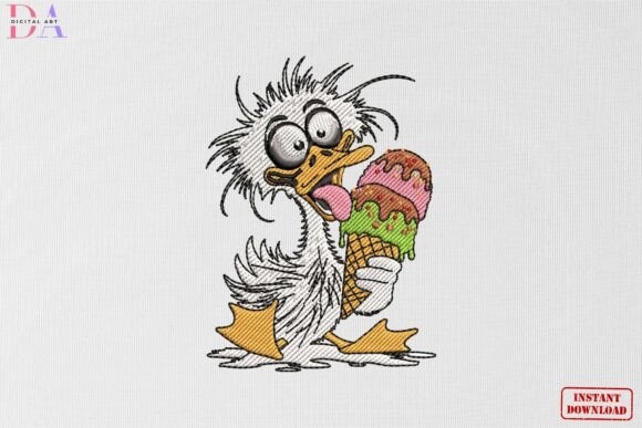 Crazy Duck Ice Cream Delight: A Playful Embroidery Pattern for Every Sewing Project