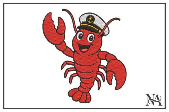 Cute Captain Lobster Embroidery Design