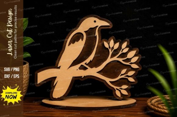 Decorative Bird on Branch Stand Laser Cut Design Evaluation