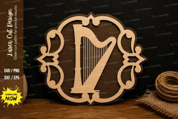 Decorative Harp Frame Laser Cut SVG File
