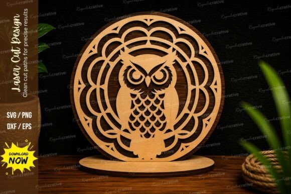Decorative Owl Mandala Round Stand Laser