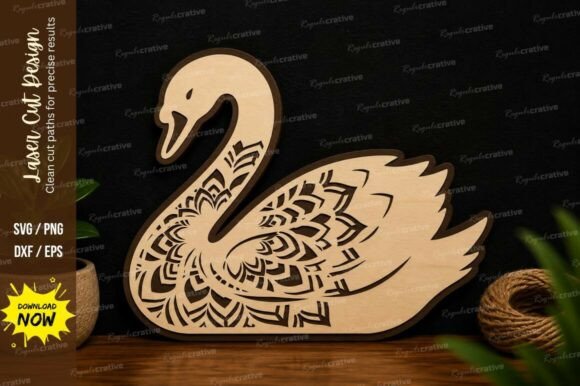 Decorative Swan Laser Cut SVG File Swan: A Premium Design for Precision Crafting