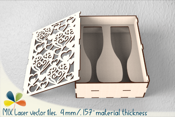 Decorative Wine Glass Box SVG, Laser Cut