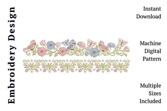 Floral Bird Border: A Delicate Touch for Embroidery Projects