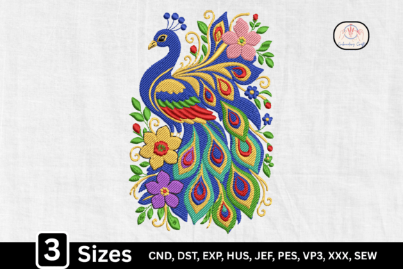 Floral Bird Folk Art Peacock Embroidery Design