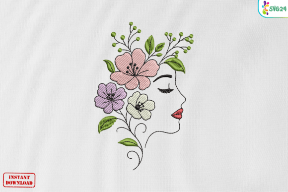 Floral Woman Face Blossom Pattern: A Timeless Embroidery Design for Elegant Creations