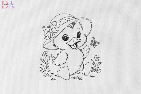 Happy Duckling in Polka Dot Sunhat: A Springtime Embroidery Masterpiece