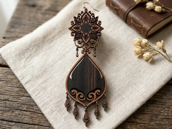 Intricate Wooden Chandelier Earring Design for Stunning Handmade Jewelry