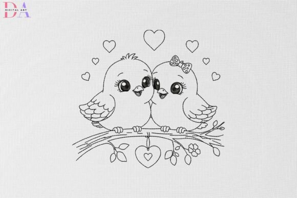 Lovebirds Sharing Sweet Moments Together: A Charming Embroidery Design for Heartfelt Projects