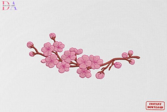 Pink Sakura Blossom Branch Beauty: A Delicate Embroidery Pattern with Timeless Appeal