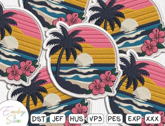 Sunset Tropical Beach Embroidery Patch