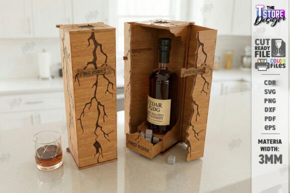 Vintage Whiskey Gift Box Laser Cut Design for Custom Wood Packaging